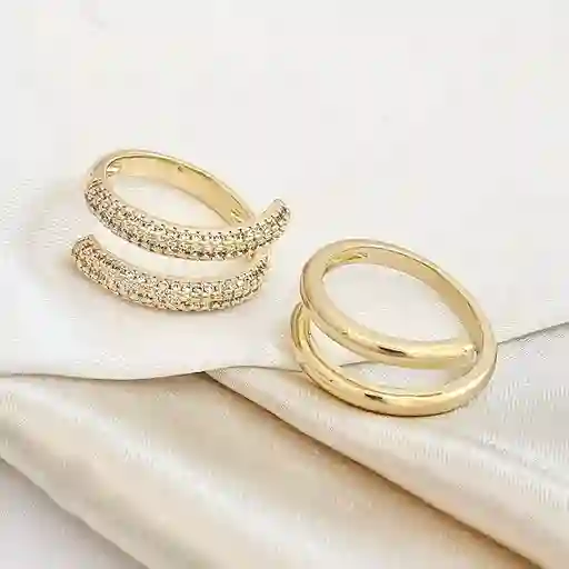 Anillo Doble Brillo Con Circones Dorado
