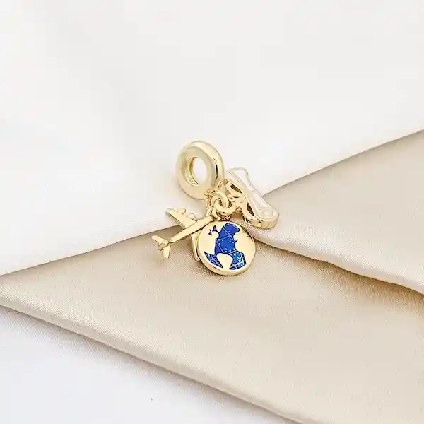 Charm Viaje Mochila Y Avión Dorado