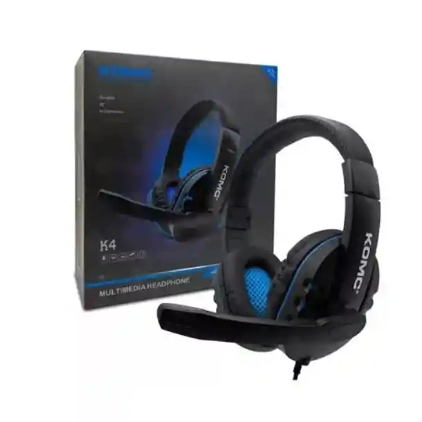 Audifonos Con Cable Diadema Negra Con Azul Komc K4
