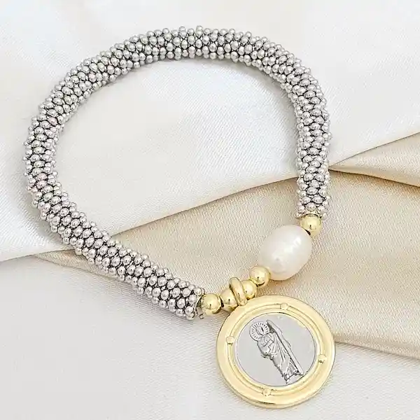 Pulsera Flexible Plateado Con Dije