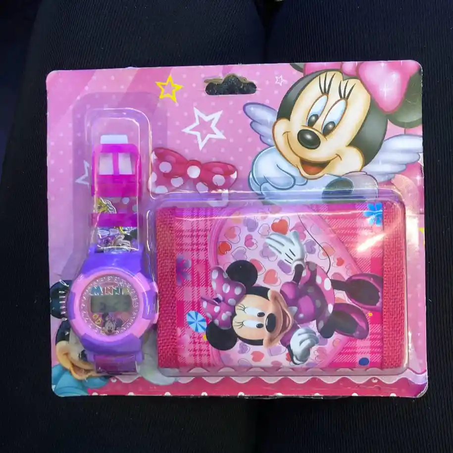 Billetera Para Niña Y Reloj Infantil Minnie Mouse