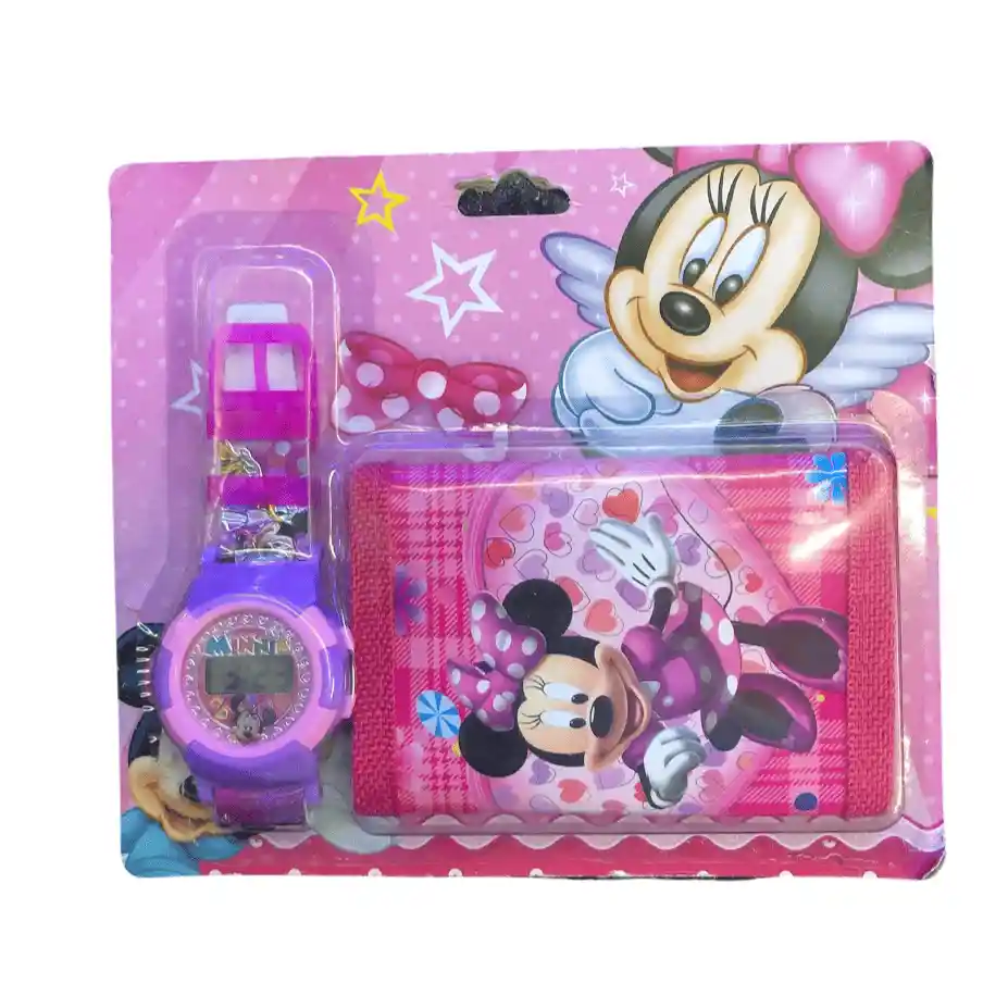 Billetera Para Niña Y Reloj Infantil Minnie Mouse
