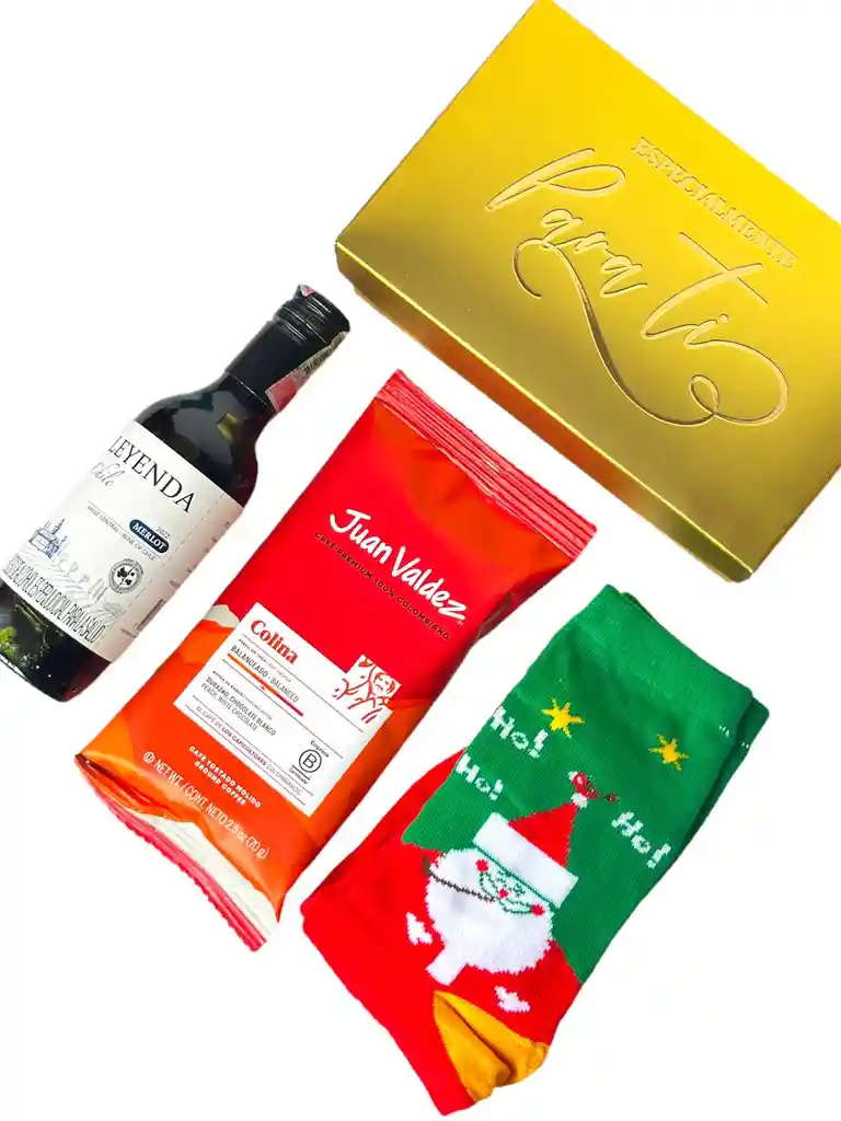 Ancheta Sabores Dorados Con Vino Y Cafe - Regalo De Navidad - Ancheta Regalo Familiar O Empresarial
