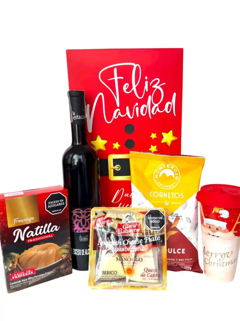 Ancheta Sabores Que Brillan Con Vino, Natilla Y Tapas De Queso - Regalo De Navidad - Ancheta Regalo Familiar O Empresarial