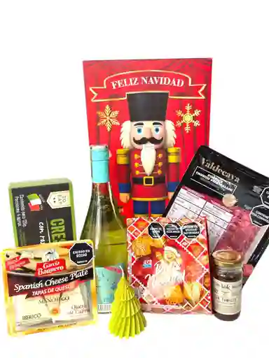 Ancheta Brillos De Navidad Con Galletas, Vino Y Peperonni - Regalo De Navidad - Ancheta Regalo Familiar O Empresarial