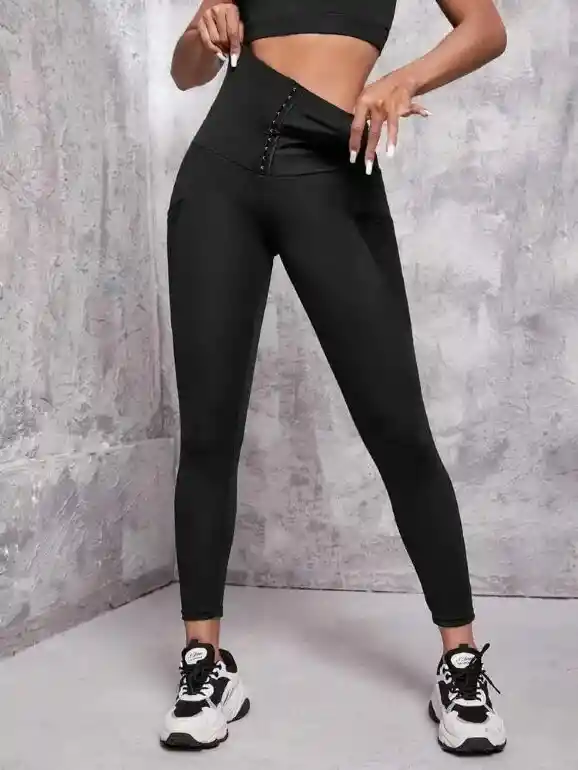 Legging Licra,pretina Ancha Tipo Faja ,talle Alto,color Negro,esconde Esos Gorditos