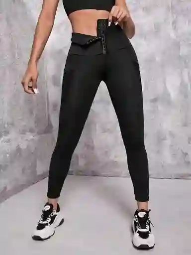 Legging Licra,pretina Ancha Tipo Faja ,talle Alto,color Negro,esconde Esos Gorditos
