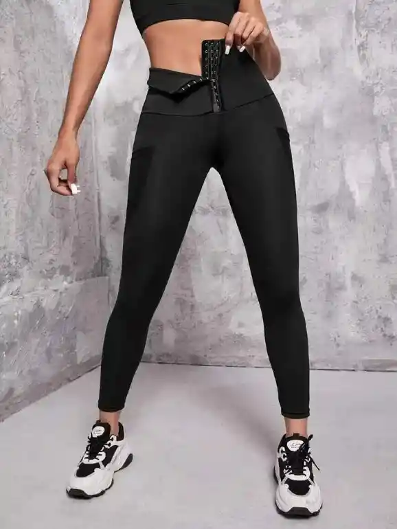 Legging Licra,pretina Ancha Tipo Faja ,talle Alto,color Negro,esconde Esos Gorditos