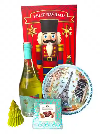 Ancheta Sabores De Diciembre Con Vela Navideña, Galletas Y Vino Pinot Noir - Regalo De Navidad - Ancheta Regalo Familiar O Empresarial