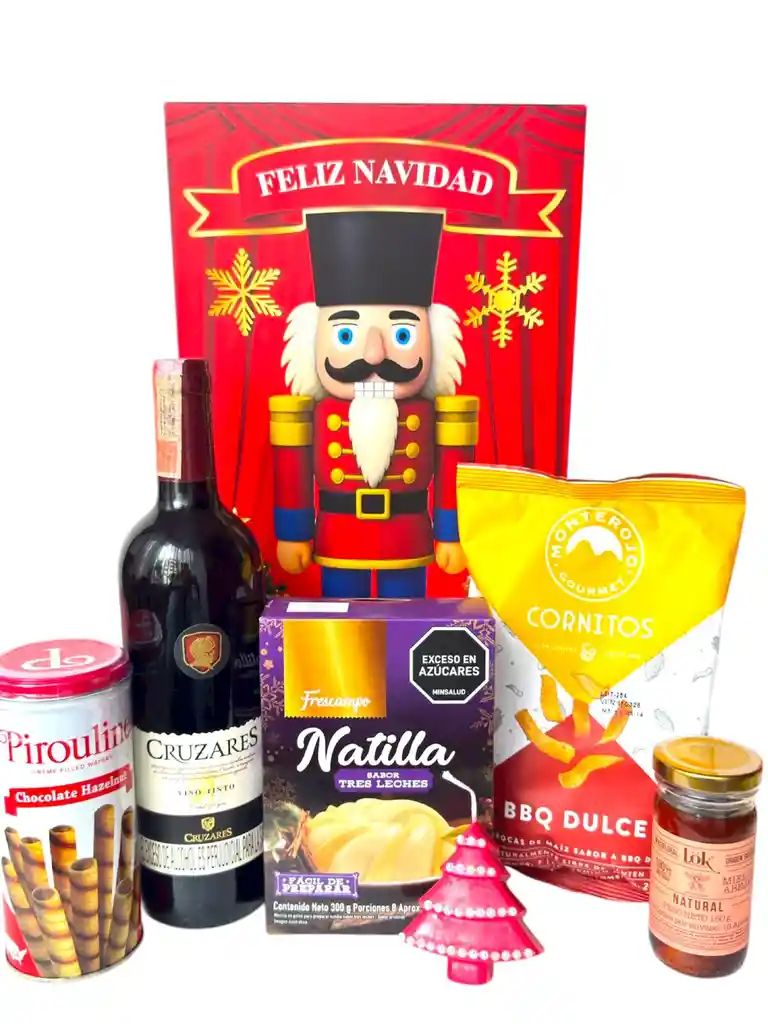 Ancheta Sabores Tradicionales De Navidad Con Vino Tinto, Natilla Y Piroulines - Regalo De Navidad - Ancheta Regalo Familiar O Empresarial