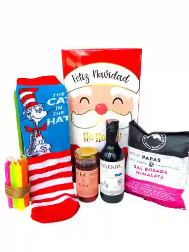 Ancheta Celebracion De Velitas Con Vino, Velas Y Calcetines Navideños - Regalo De Navidad - Ancheta Regalo Familiar O Empresarial