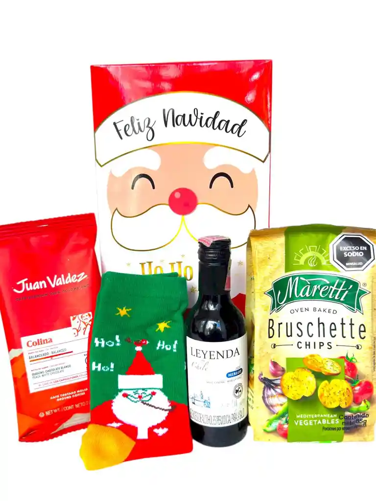 Ancheta Celebracion De Diciembre Con Vino, Cafe Y Calcetines Navideños - Regalo De Navidad - Ancheta Regalo Familiar O Empresarial