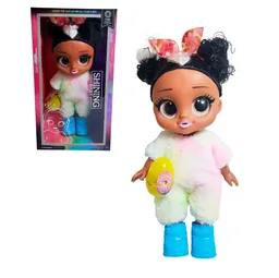 Muñeca Ojos Expresivos Vestido De Peluche + Huevo Sorpresa