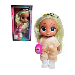 Muñeca Ojos Expresivos Vestido De Peluche + Huevo Sorpresa