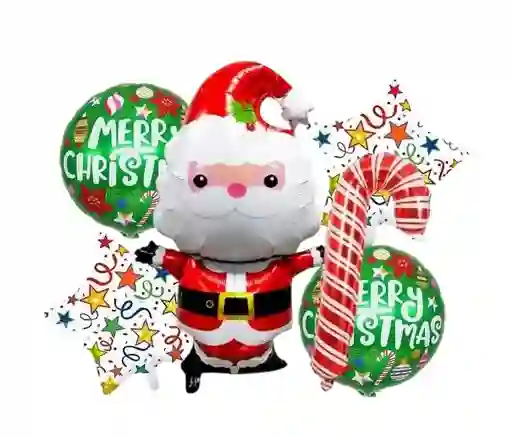 Kit 5 Globos Metalizados Papá Noel Merry Christmas