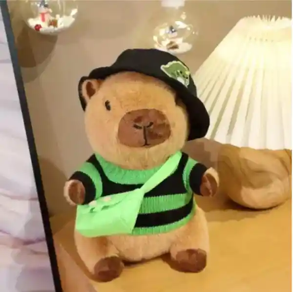 Peluche Capibara Con 9 Piezas De Ropa