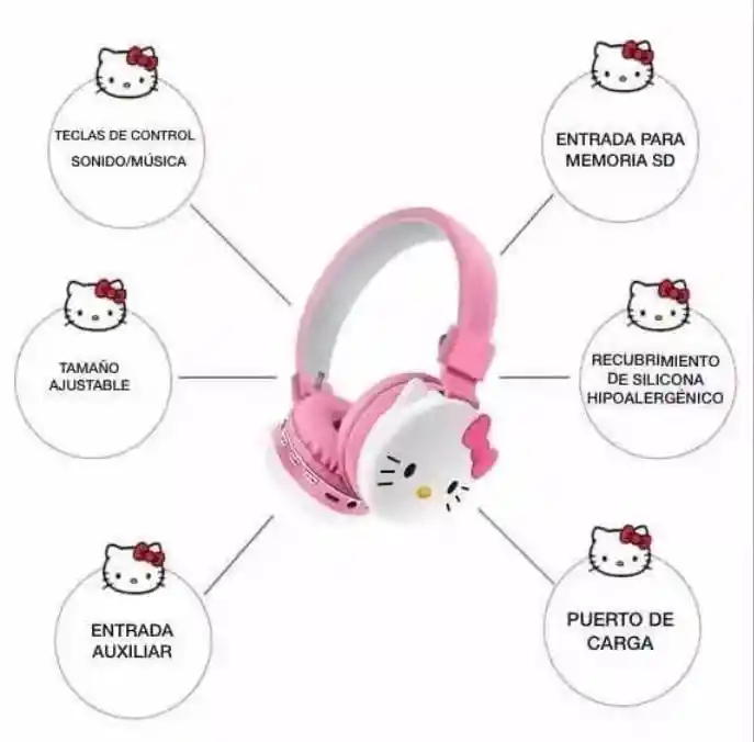 Audifonos Diedema Hello Kitty, Bluetooth, Micro Sd, Fm Rosa