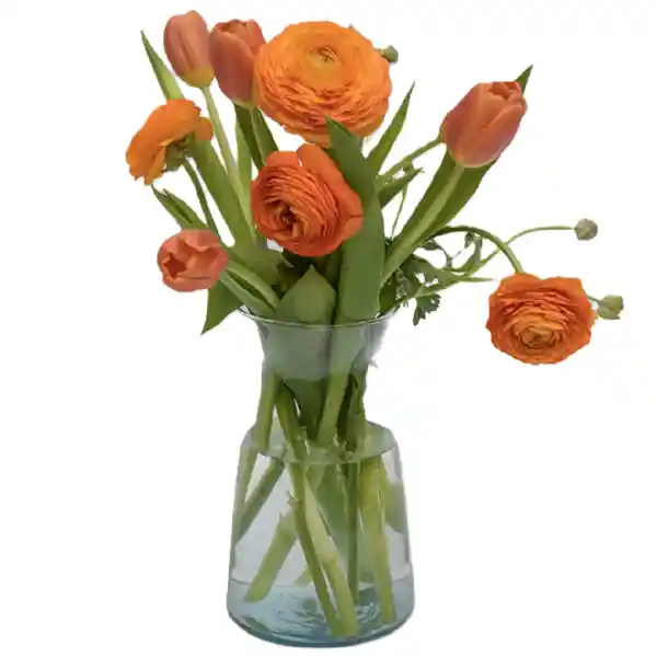Flores Tulipanes Y Ranunculos Naranja En Jarron