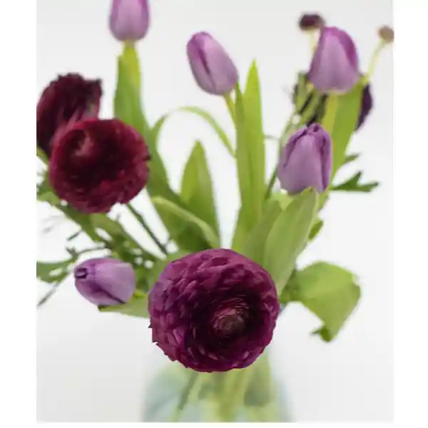 Flores Tulipanes Y Ranunculos Morados En Jarron