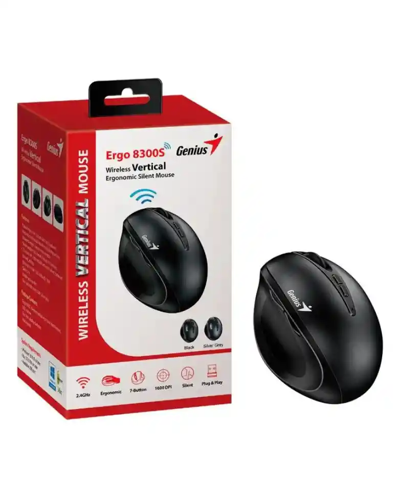 Mouse Vertical Genius Ergo 8300s Inalámbrico 7 Botones, Negro