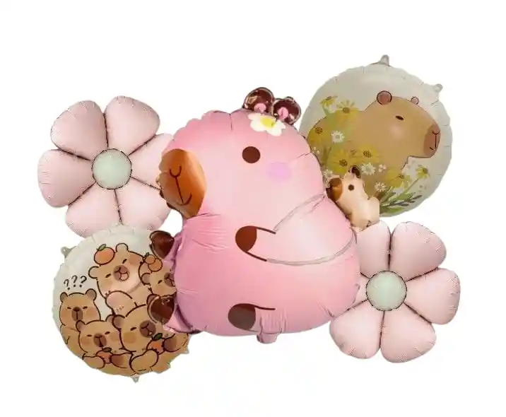 Globo Metalizado X5 Unidades Capibara Rosa