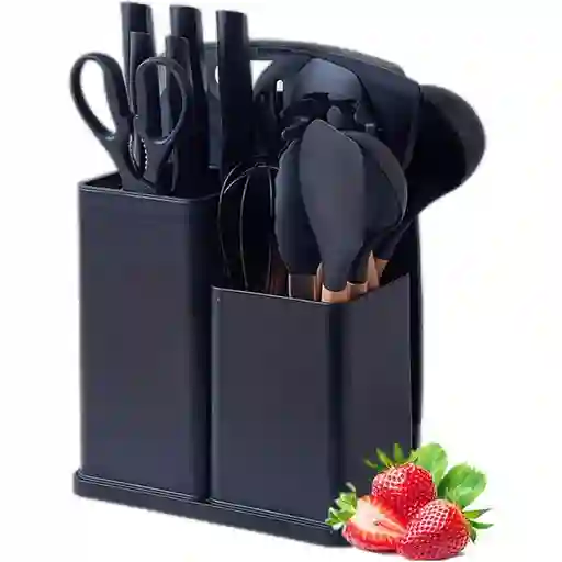 Set De Utensilios De Cocina Silicona Sin Bpa X19 Pcs Negro
