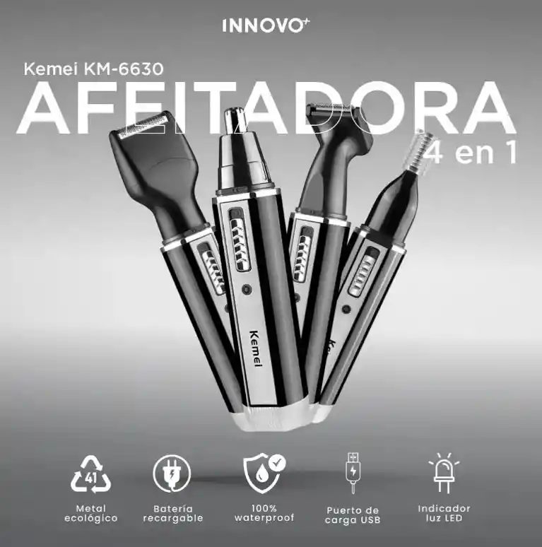 Recortadora Eléctrica 4 En 1 Kemei Nariz Orejas Cejas Barba Recargable