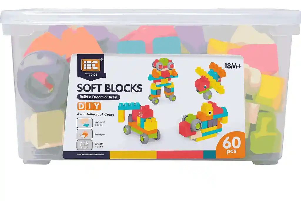 Juego Bloques Suaves Grandes En Contenedor 60 Piezas Niños
