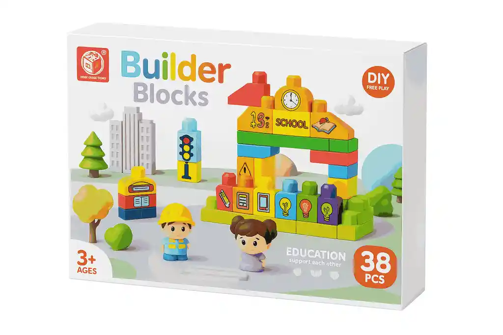 Juego Bloques Escuela Grandes Y Figuras 38 Piezas Niños