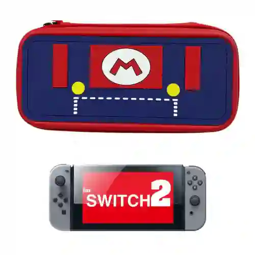 Estuche Rígido De Diseño Mario Vestido + Vidrio Compatible Con Switch 2