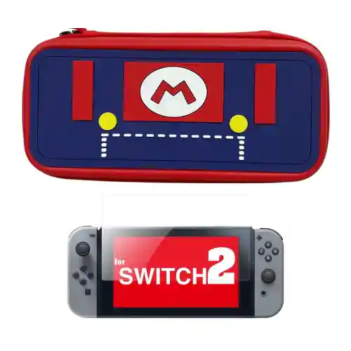 Estuche Rígido De Diseño Mario Vestido + Vidrio Compatible Con Switch 2