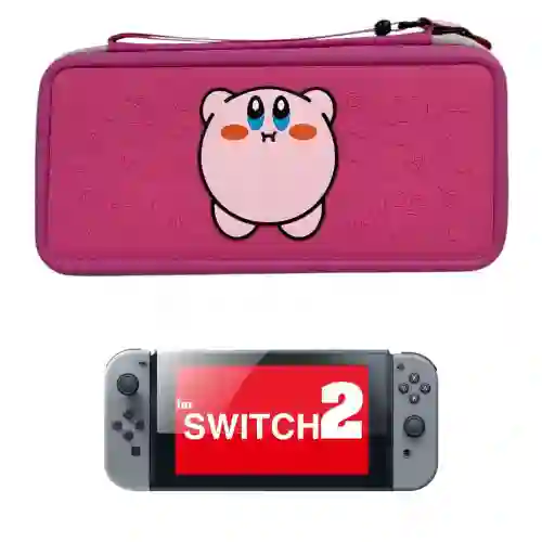 Estuche Rígido De Diseño Kirby + Vidrio Compatible Con Switch 2