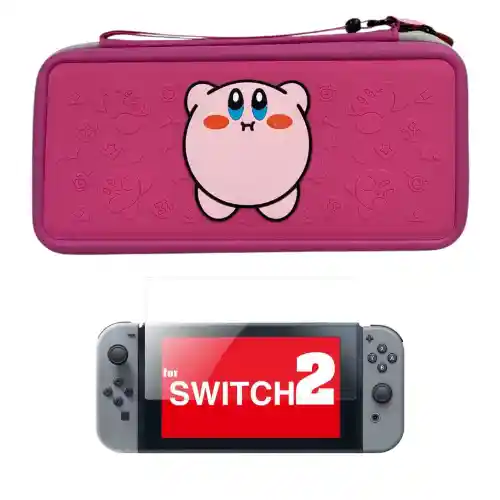 Estuche Rígido De Diseño Kirby + Vidrio Compatible Con Switch 2