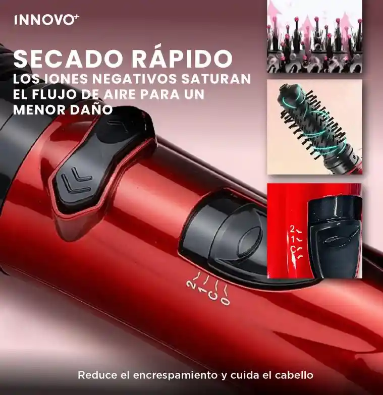 Cepillo Secador Giratorio 3 En 1 Aire Caliente Con Iones 2 Cepillos