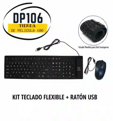 Teclado Flexible Usb Alambrico Y Mouse De Cable Usb