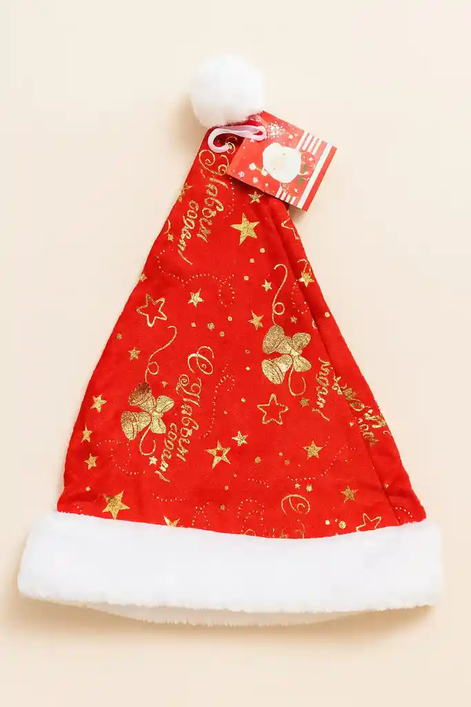 🎅 Gorro Navideño Rojo Con Estampado Dorado 8 (para Niño)