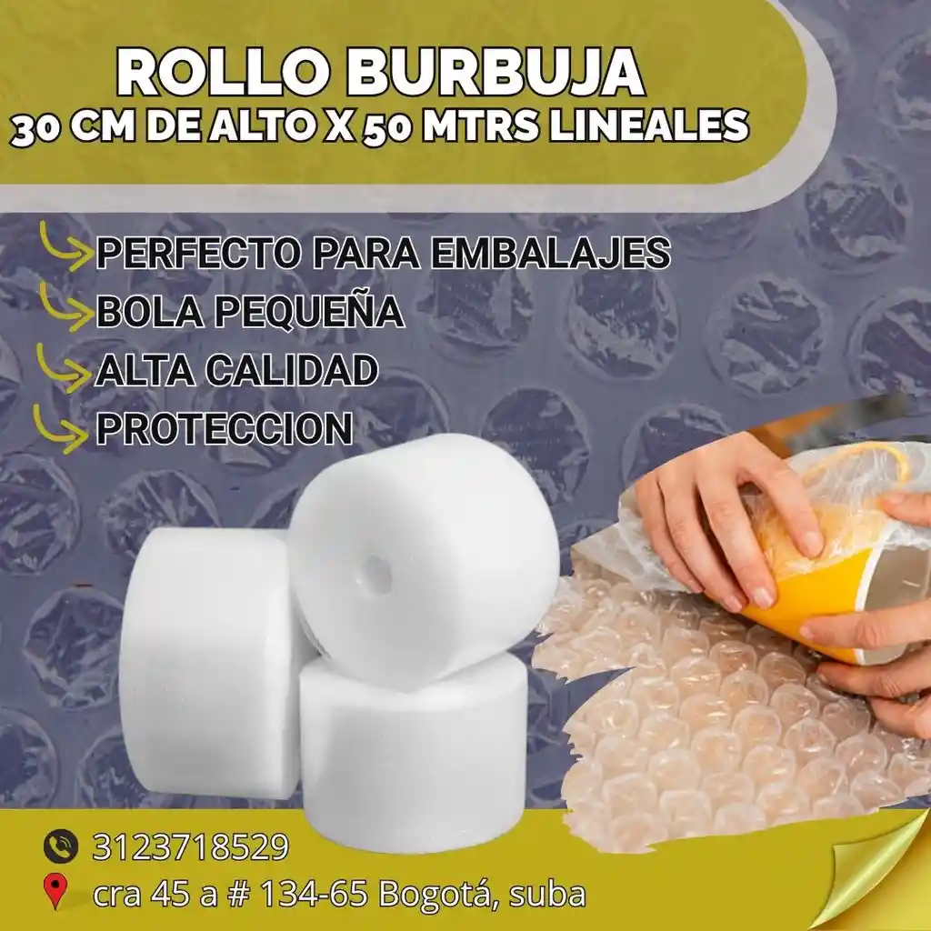 Rollo De Burbuja 30 Cm De Alto X 50 Mtrs Lineales