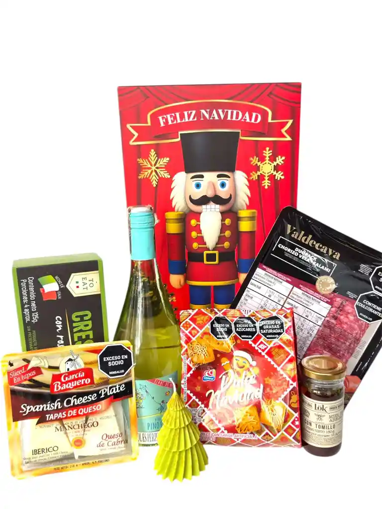 Ancheta Brillos De Navidad Con Galletas, Vino Y Peperonni - Regalo De Navidad - Ancheta Regalo Familiar O Empresarial