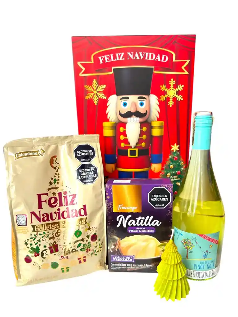 Ancheta Magia Y Felicidad Con Natilla, Vino Pinot Noir Y Galletas - Regalo De Navidad - Ancheta Regalo Familiar O Empresarial