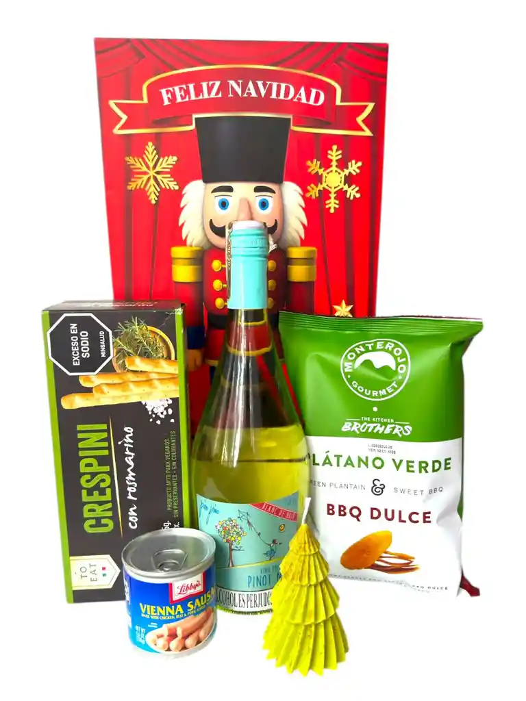 Ancheta Estrella Del Hogar Con Vino Pinot Noir Y Palitos Italianos Crespini - Regalo De Navidad - Ancheta Regalo Familiar O Empresarial