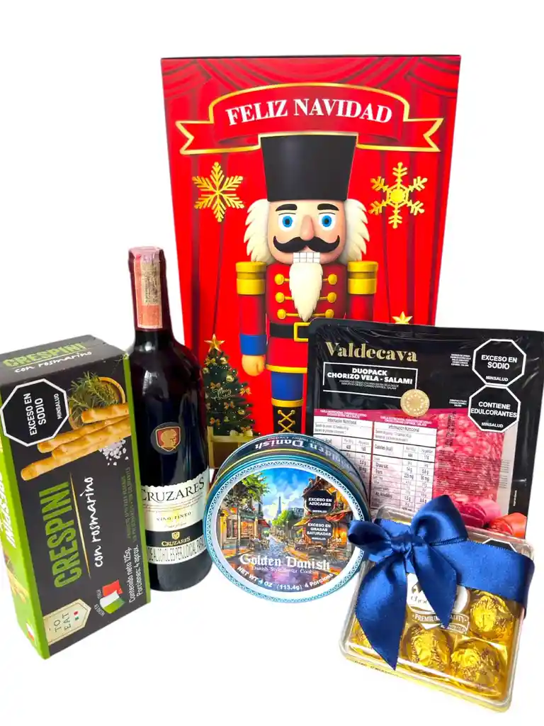 Ancheta Abrazo De Navidad Con Vino Tinto, Galletas Y Chocolates - Regalo De Navidad - Ancheta Regalo Familiar O Empresarial