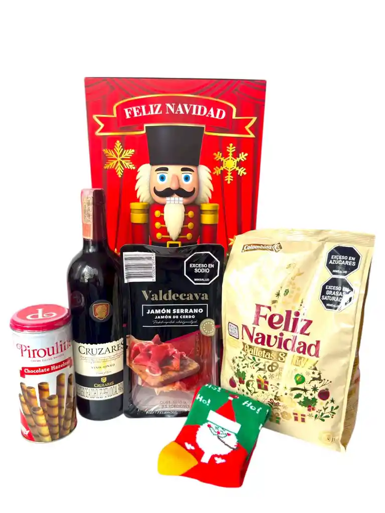 Ancheta Sueños De Navidad Con Vino Tinto, Barquillos Y Jamon Serrano - Regalo De Navidad - Ancheta Regalo Familiar O Empresarial