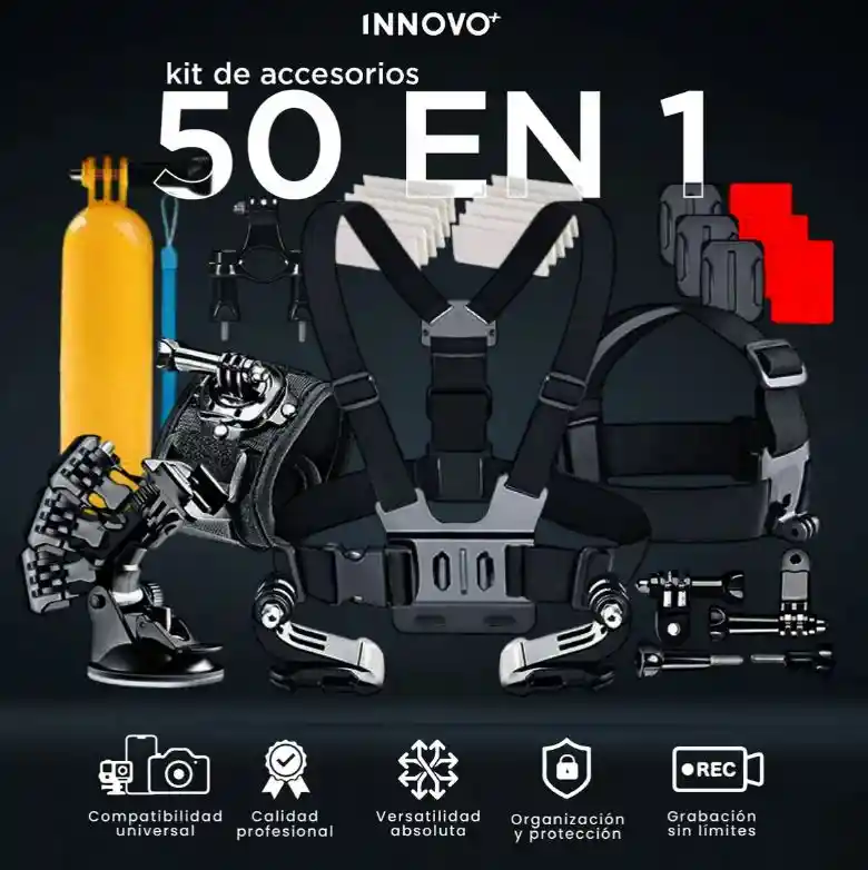 Kit Accesorios Gopro 50 En 1 Profesional Universal Para Cámaras Deportivas Innovo