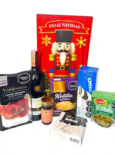 Ancheta Caja De Ilusiones Con Vino Tinto, Jamon Serrano Y Miel Lok - Regalo De Navidad - Ancheta Regalo Familiar O Empresarial