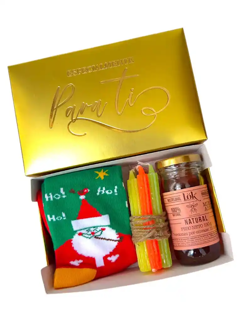 Ancheta Noche De Velitas Con Velas, Miel Y Calcetines Navideños - Regalo De Navidad - Ancheta Regalo Familiar O Empresarial