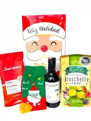 Ancheta Celebracion De Diciembre Con Vino, Cafe Y Calcetines Navideños - Regalo De Navidad - Ancheta Regalo Familiar O Empresarial