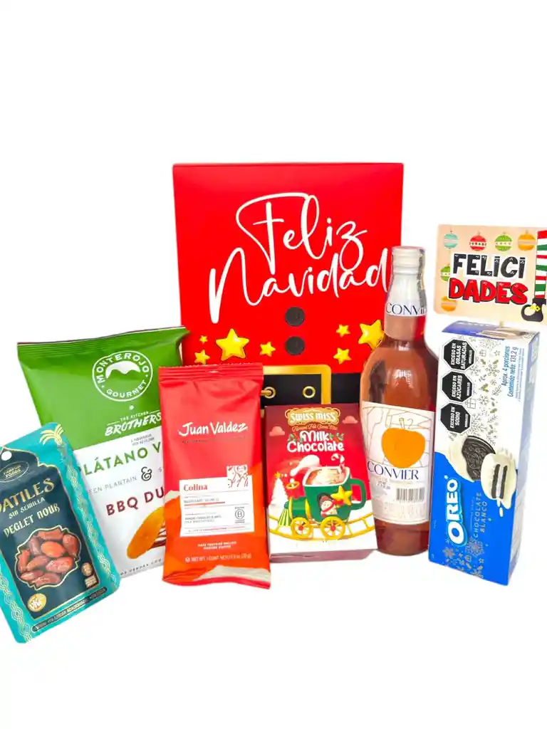 Ancheta Hogar Dulce Navidad Con Vino, Chocolate Swiss Miss Y Cafe- Regalo De Navidad - Ancheta Regalo Familiar O Empresarial