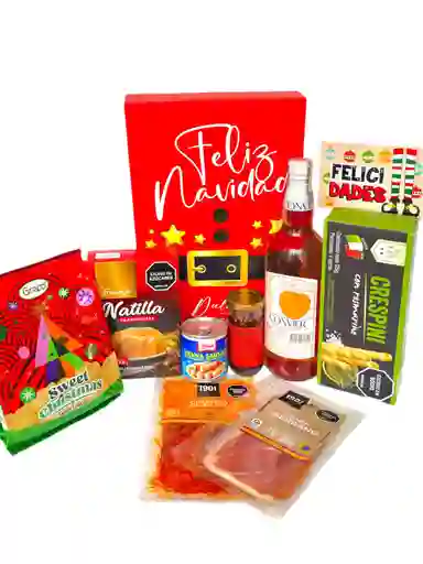 Ancheta Amor Y Sabores De Navidad Con Vino, Jamon Serran Y Natilla- Regalo De Navidad - Ancheta Regalo Familiar O Empresarial
