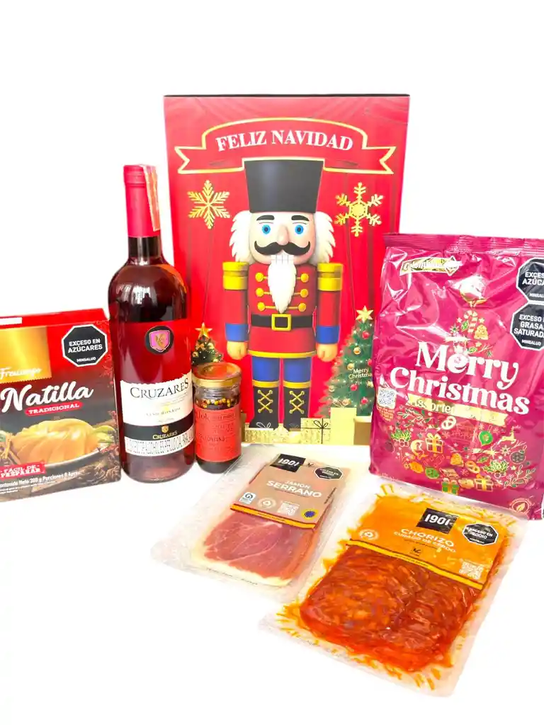 Ancheta Regalo Perfecto Con Jamon Serrano, Chorizo Curado Y Vino - Regalo De Navidad - Ancheta Regalo Familiar O Empresarial