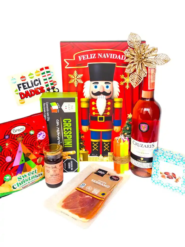 Ancheta Detalle Magico Con Chocolates, Jamon Serrano Y Vino - Regalo De Navidad - Ancheta Regalo Familiar O Empresarial